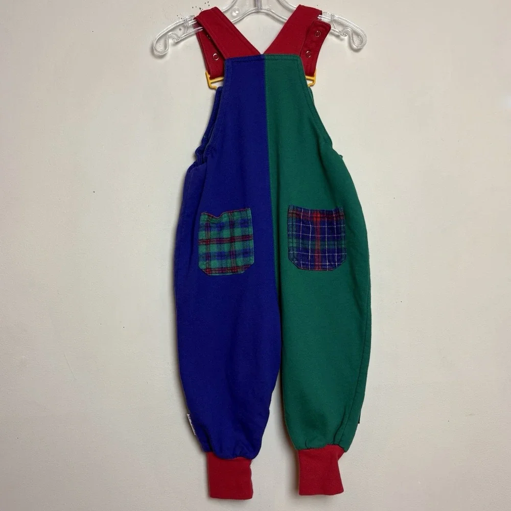 VTG Gymboree Rainbow Tag Bib Colorblock 90s Plaid Overalls X-Small 9-18 Months